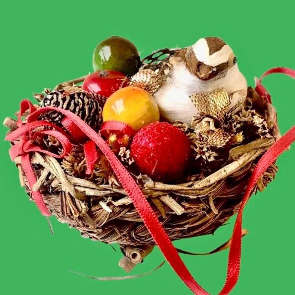 Christmas Ornament Bird in Nest with Eggs Hanging Springtime Easter